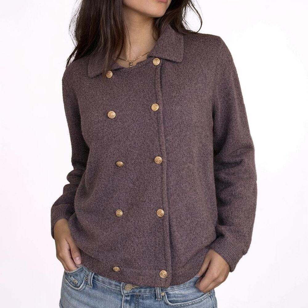 Y2K Christopher & Banks Brown Wool Blend Gold Button Cardigan Large